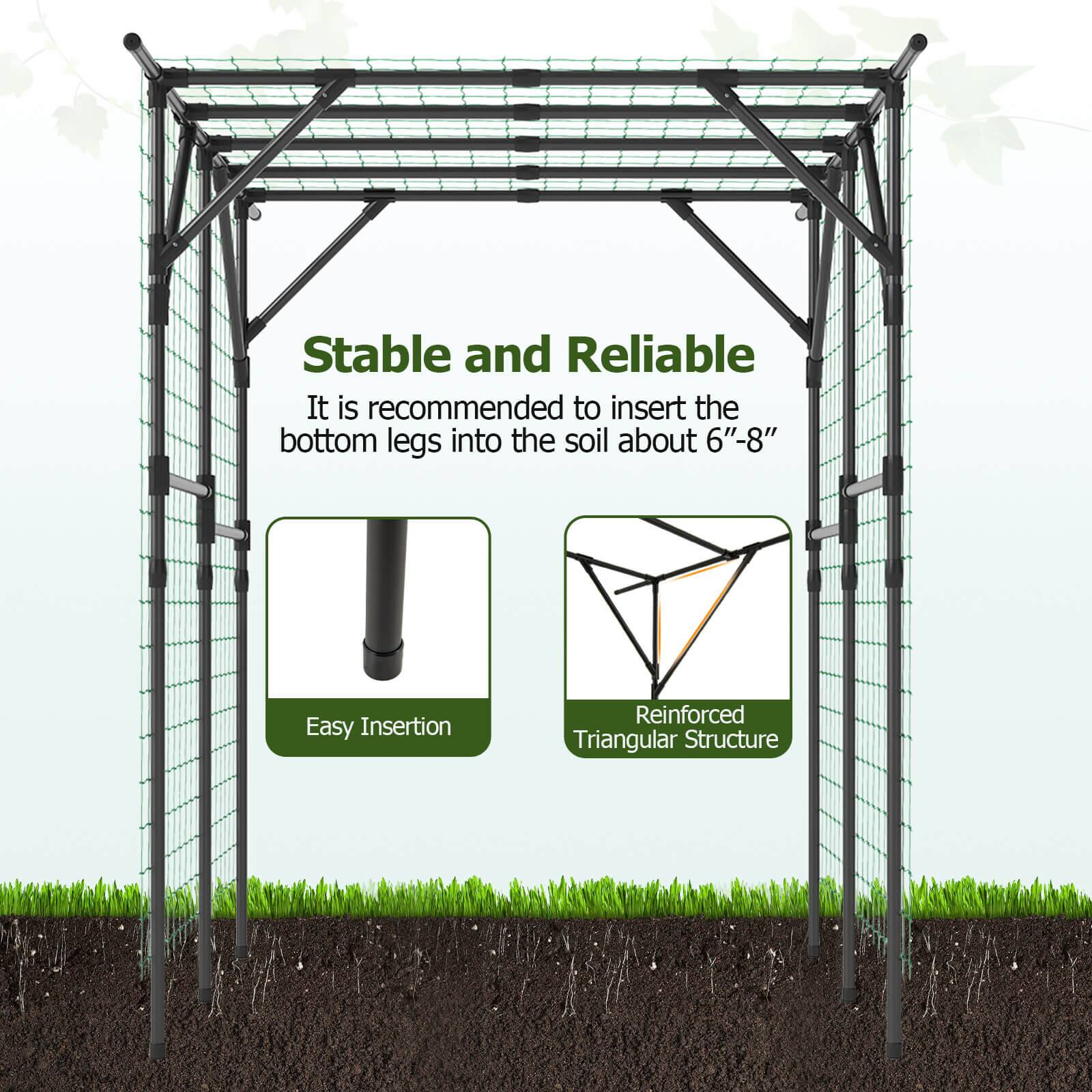Stable and Reliable  
It is recommended to insert the bottom legs into the soil about 6"-8"  

Easy Insertion  
Reinforced Triangular Structure