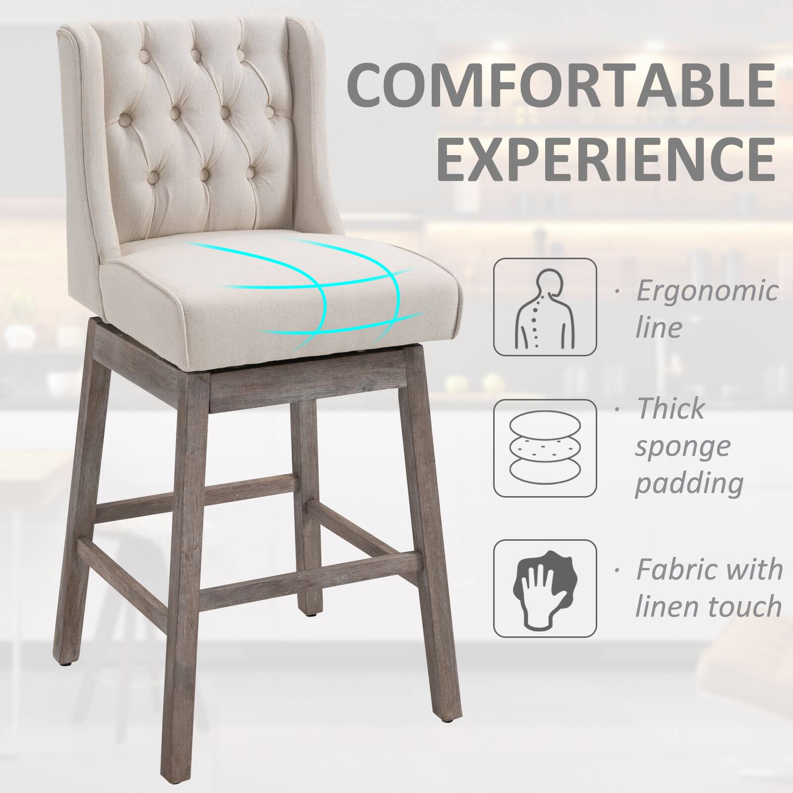 COMFORTABLE EXPERIENCE

Ergonomic line
Thick sponge padding
Fabric with linen touch