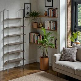Hivvago - Modern 6-Tier Wall-Mount Storage Shelf with Ladder Design - Gray