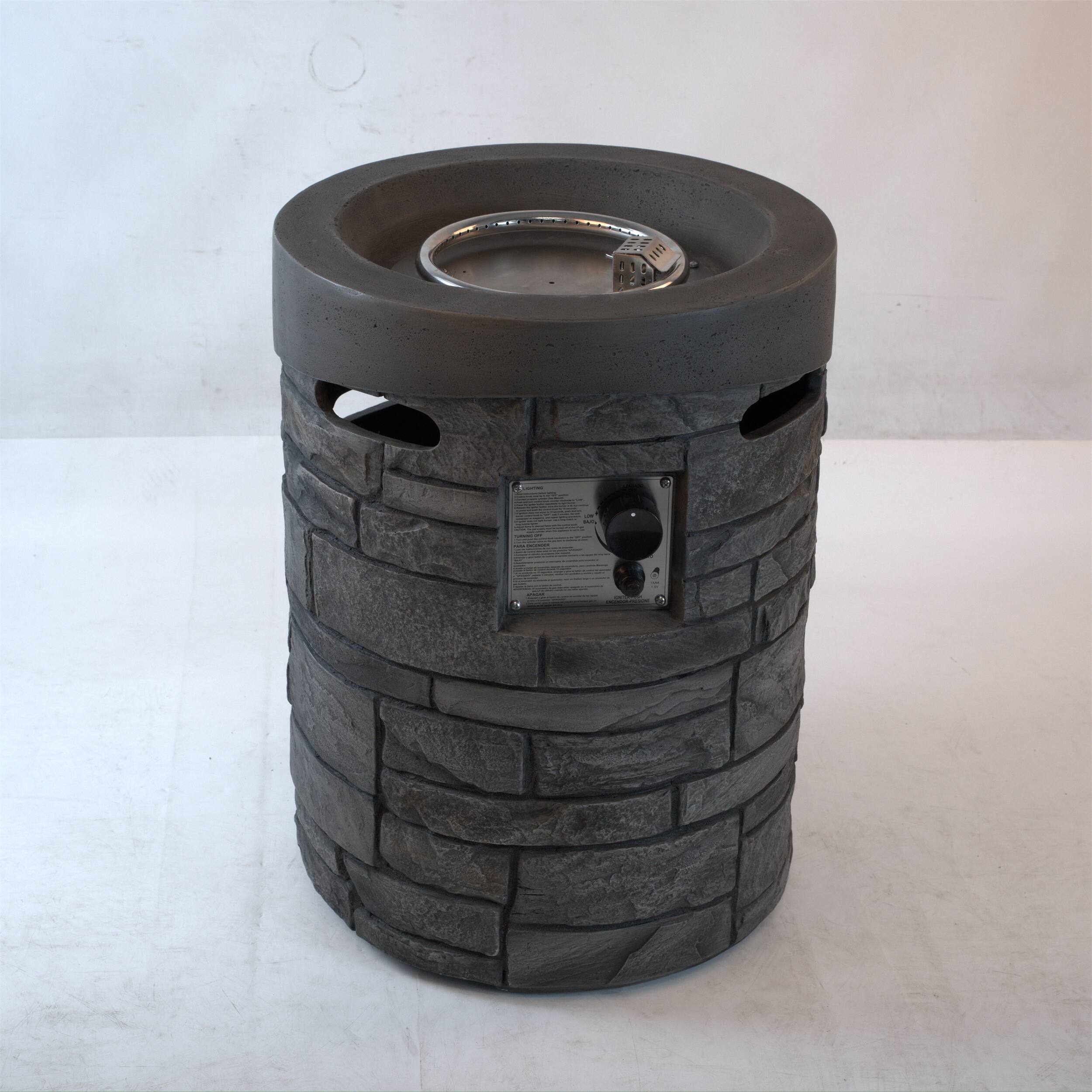 Left. Dexmalle - Dexmalle-CSA Certification 20 Inch Round Gas Fire Pit With Lava Stone and Rainproof Cover-32000 BTU,Magnesium Oxide,Gray.