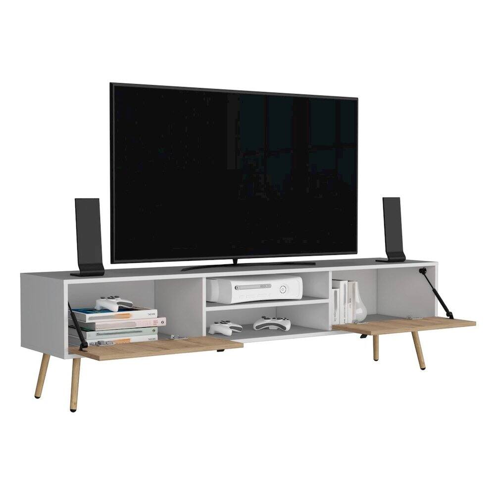Alt View 1. TuHome - Huna 180 TV Stand White / Macadamia MDF - White.