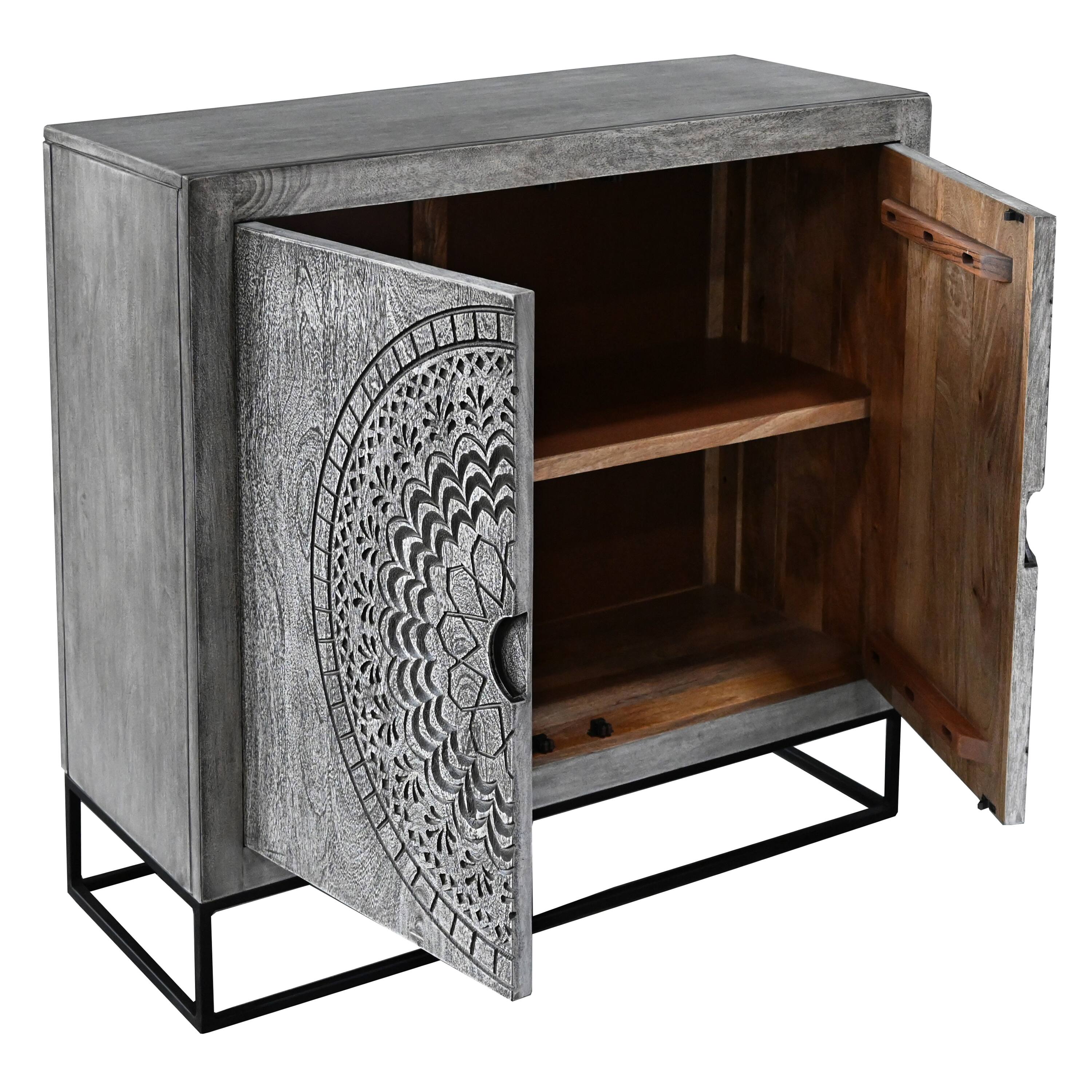 Alt View 3. Manhattan Lane - Zera 39 Inch Handcrafted Accent Cabinet with 2 Doors - Gray and Black.