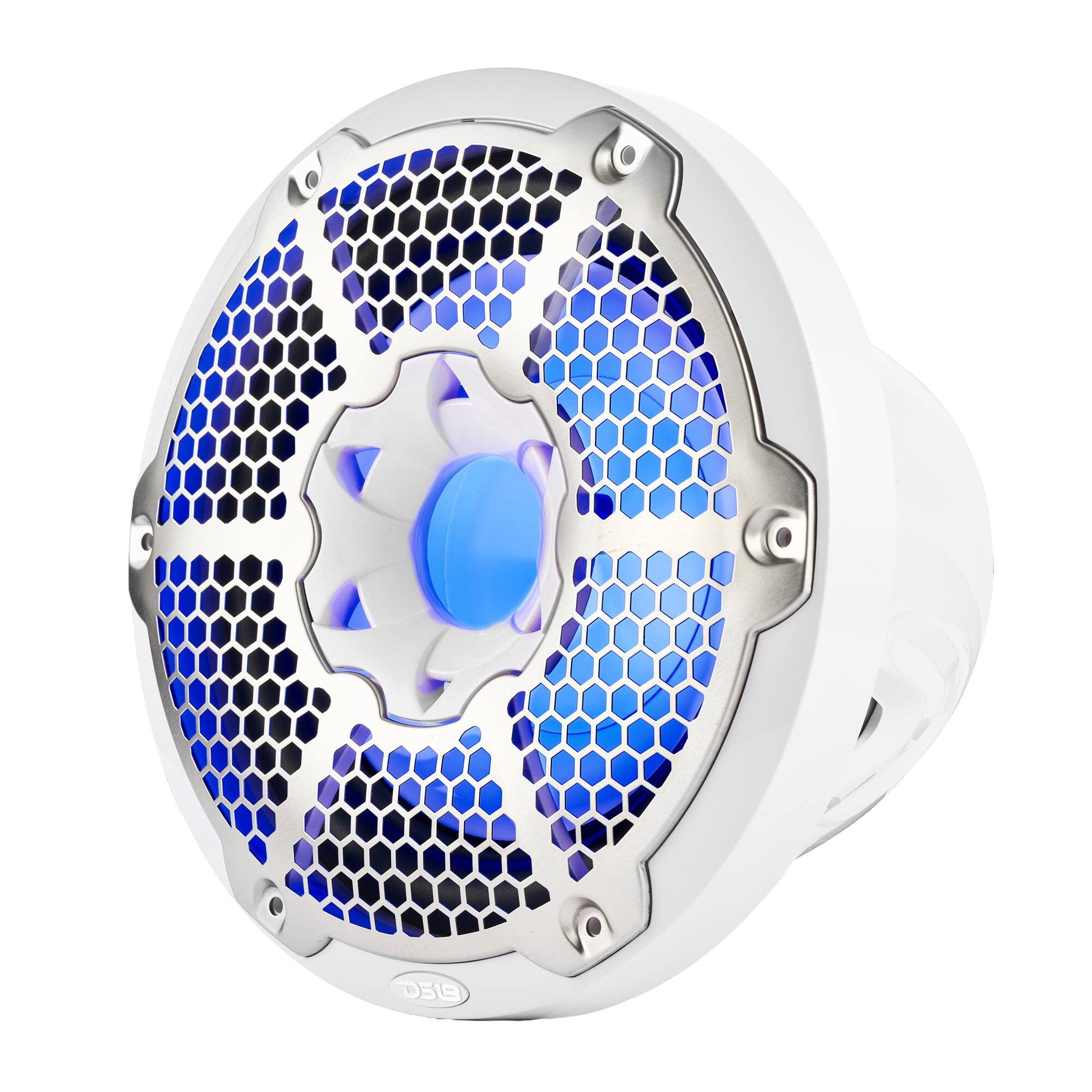 Left. DS18 Audio - NXL 10" Subwoofer with RGB LED Lights, 300W RMS Single 4-Ohm - White.