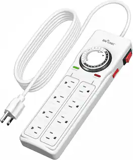 BN-LINK - 8 Outlet Surge Protector Power Strip with Mechanical Timer, 4 Timed and 4 Always-On Outlets - White
