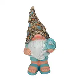 Fancy That - Coastal Gnome Garden Statue with Octopus Shell Hat 22 Inch Magnesium Oxide - Aqua