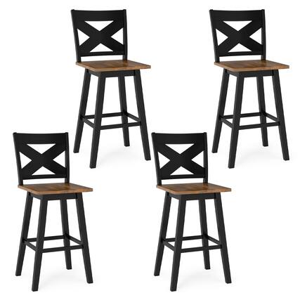 Front. Gymax - Gymax 29'' Swivel Barstools Set of 4 w/Backrest Large Seat Footrest for Kitchen Island Black & Walnut - Black.