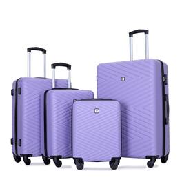 BreeBe - 4-Piece ABS Lightweight Suitcase Set with Rotating Wheels and TSA Lock - Light Purple