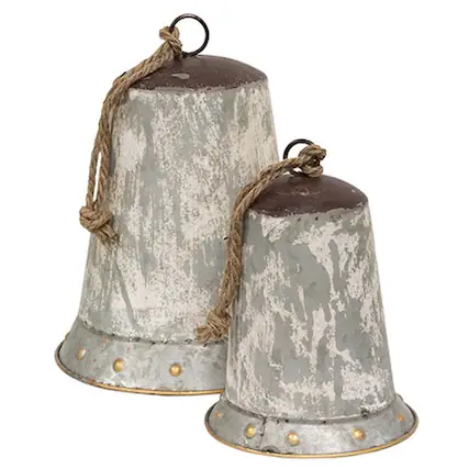 Front. BreeBe - 2/Set Distressed Graywashed Metal Bells - Grey.