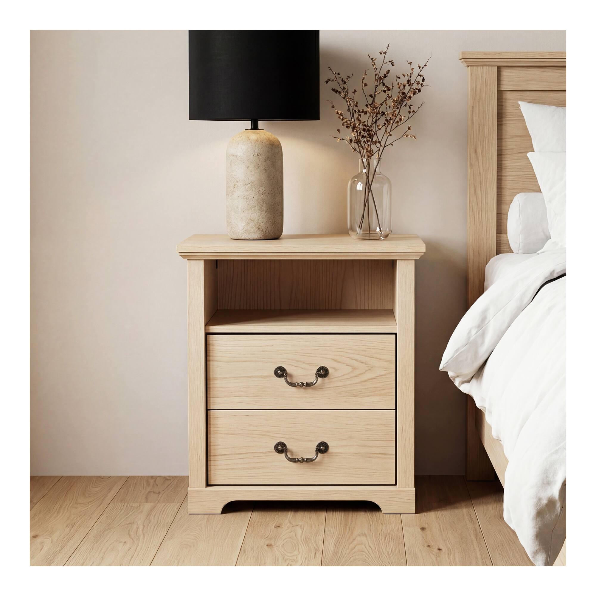 Alt View 3. Boyel Living - 2-Drawer Nightstand with Open Storage Shelf - Natural.