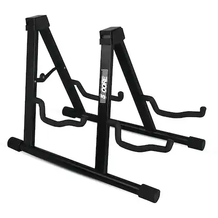 Front. 5 CORE - Double Guitar Stand A Frame Shape w Foam Arms Supports Acoustic Electric Bass Ukulele Banjo - Black.