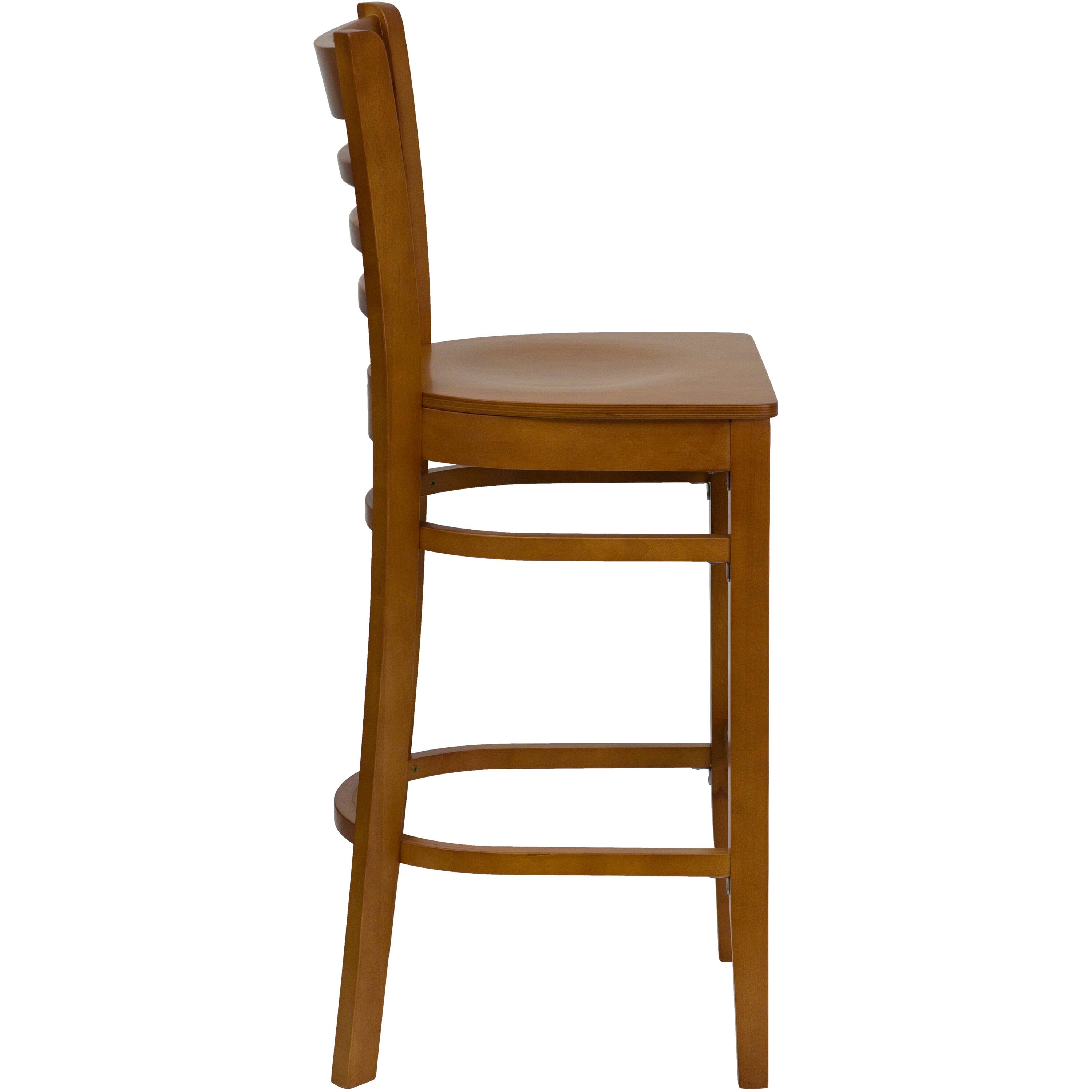 Alt View 4. Emma + Oliver - Ladder Back Wooden Restaurant Dining Barstool - Cherry Wood Seat/Cherry Wood Frame.