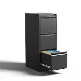 Boyel Living - 3-Drawer Vertical Metal File Cabinet with Lock for Letter/Legal/A4 Files - Black
