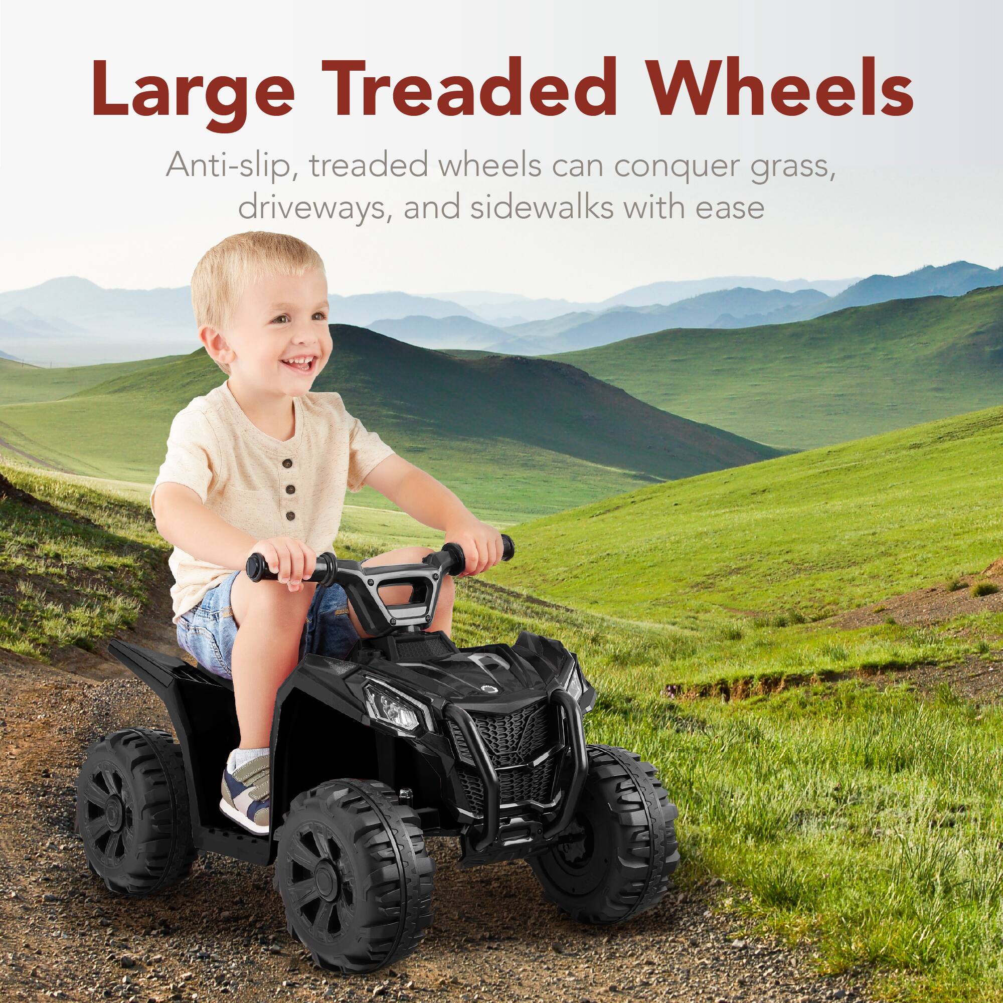 Large Treaded Wheels

Anti-slip, treaded wheels can conquer grass, driveways, and sidewalks with ease.