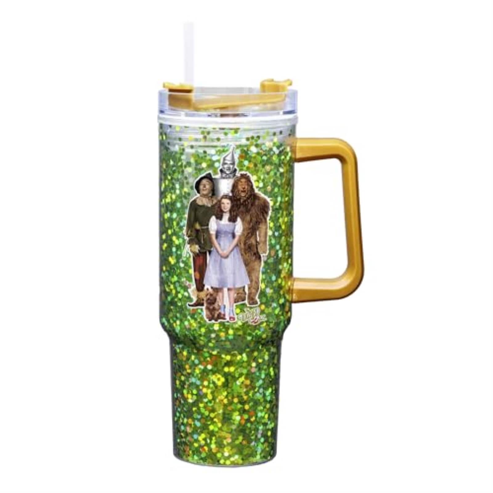 Spoontiques - Wizard of Oz Double Wall Acrylic Travel Mug with Sliding Lock Travel Lid and Straw 11 inch 40 ounce - Green
