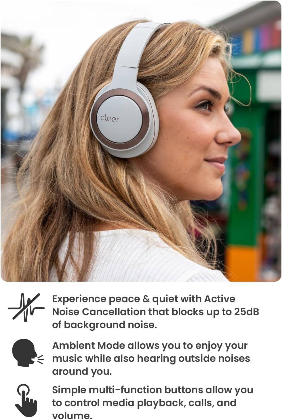 Experience peace & quiet with Active Noise Cancellation that blocks up to 25dB of background noise.
Ambient Mode allows you to enjoy your music while also hearing outside noises around you.
Simple multi-function buttons allow you to control media playback, calls, and volume.
