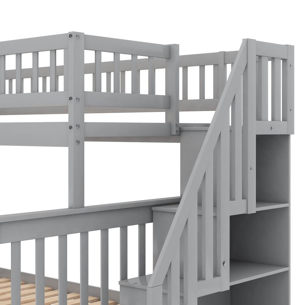 Alt View 7. Loheer - Loheer Twin Over Full Stairway Bunk Bed with Storage Gray Solid Wood - Gray.