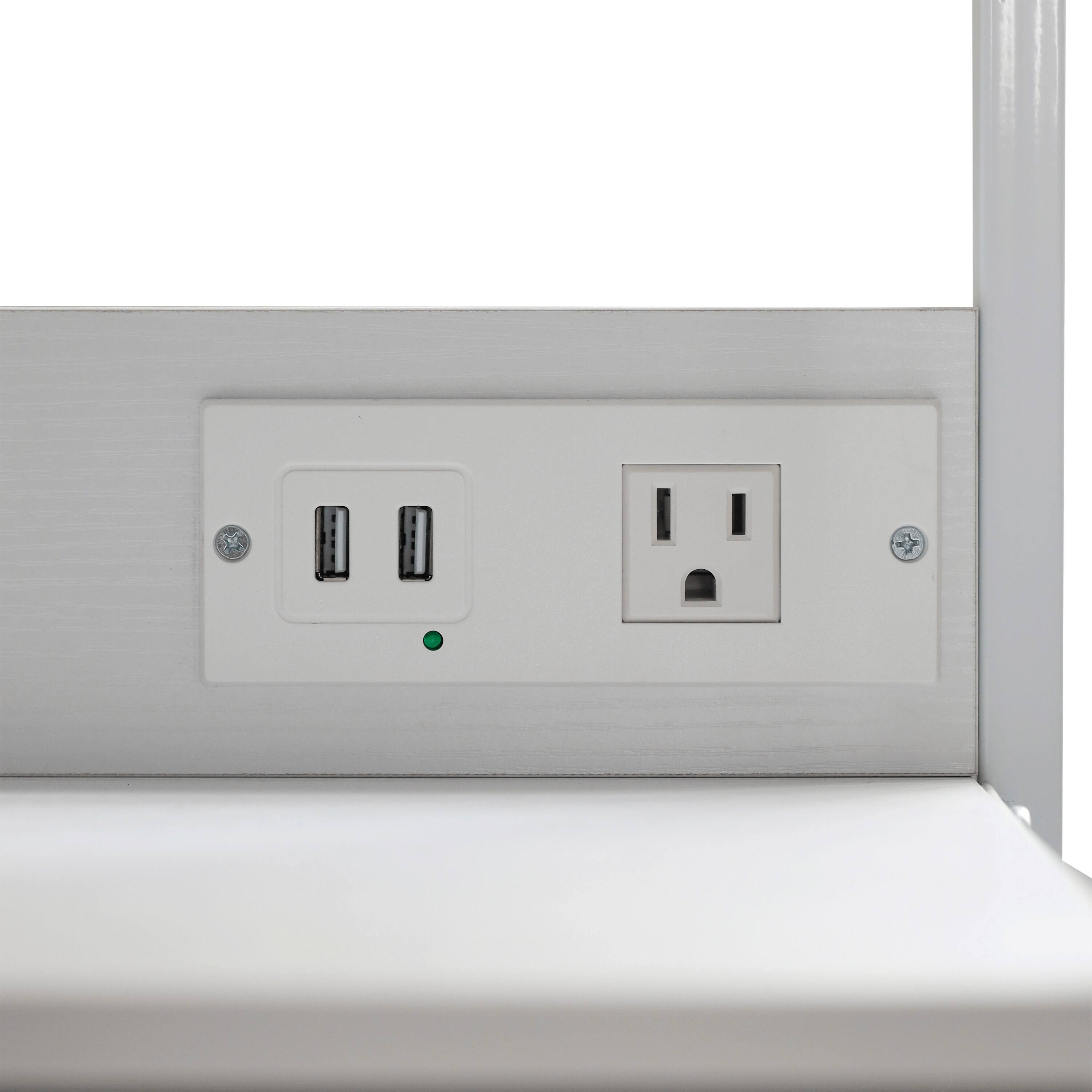 Alt View 10. Emma + Oliver - Charging Nightstand with 3 Fabric Drawers, 2 USB Ports, 1 Outlet - Gray Drawers/White Frame.