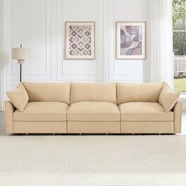 Aukfa - 3-Seater Sofa with Pull-Out Drawers - Crescent-Shaped Armrests, Chenille Fabric, Wraparound Cushions - Hazelwood