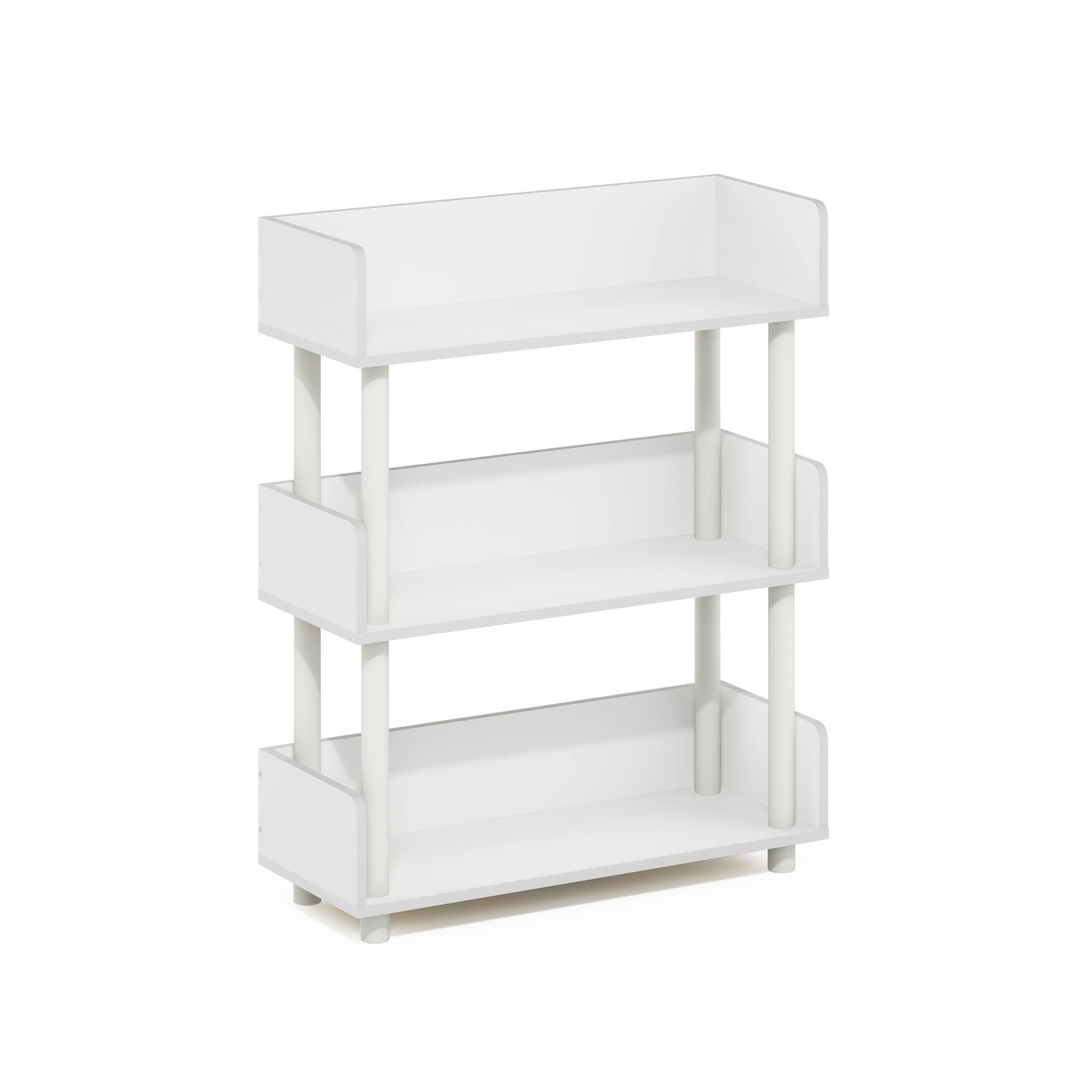 Front. Furinno - Turn-N-Tube 3-Tier Freestanding Multipurposes Display Rack, Bookshelf, White/White - White/White.