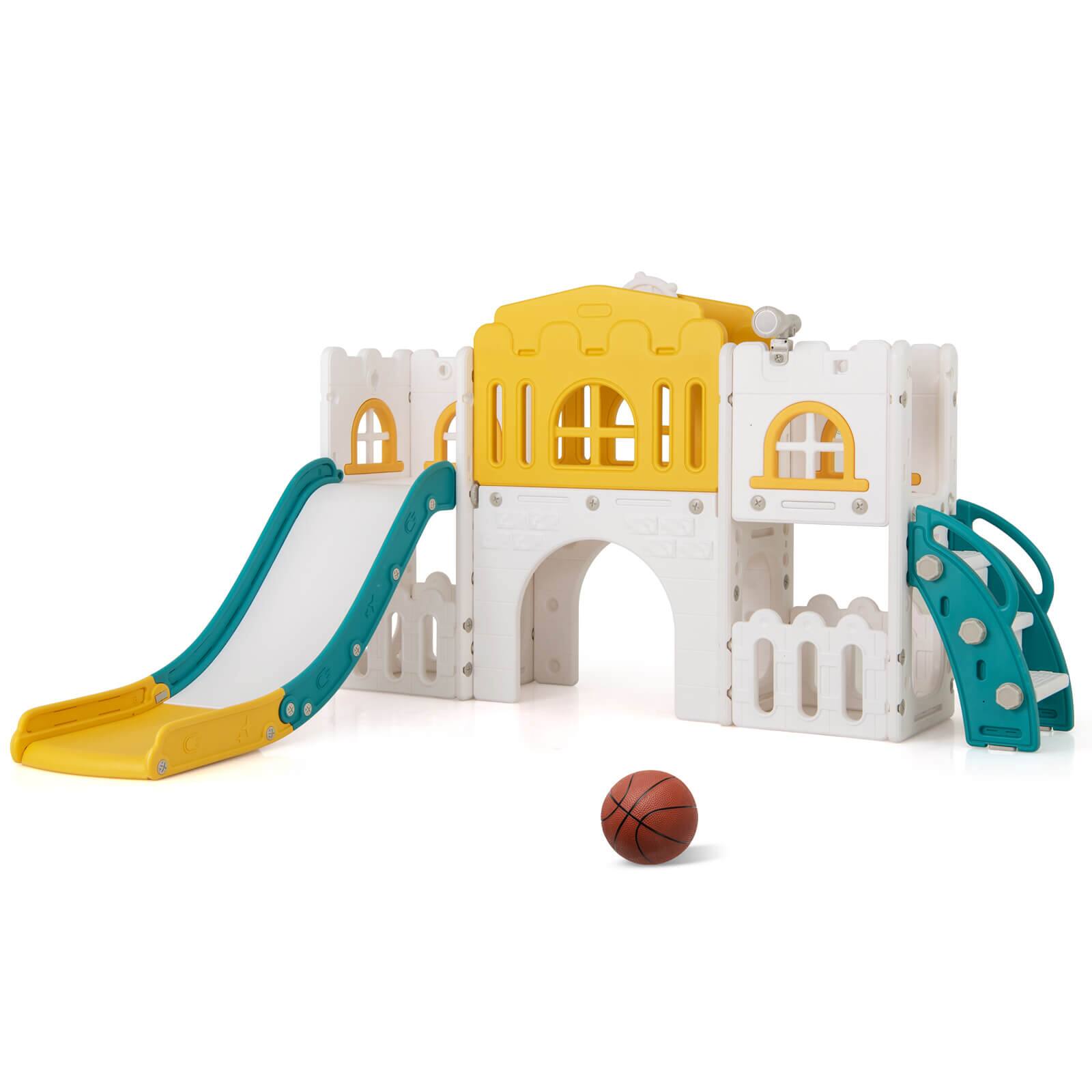 Front. Costway - Costway All in 1 Toddle Slide Playset Freestanding Kids Slide with Tunnel, Basketball Hoop - Multicolor.