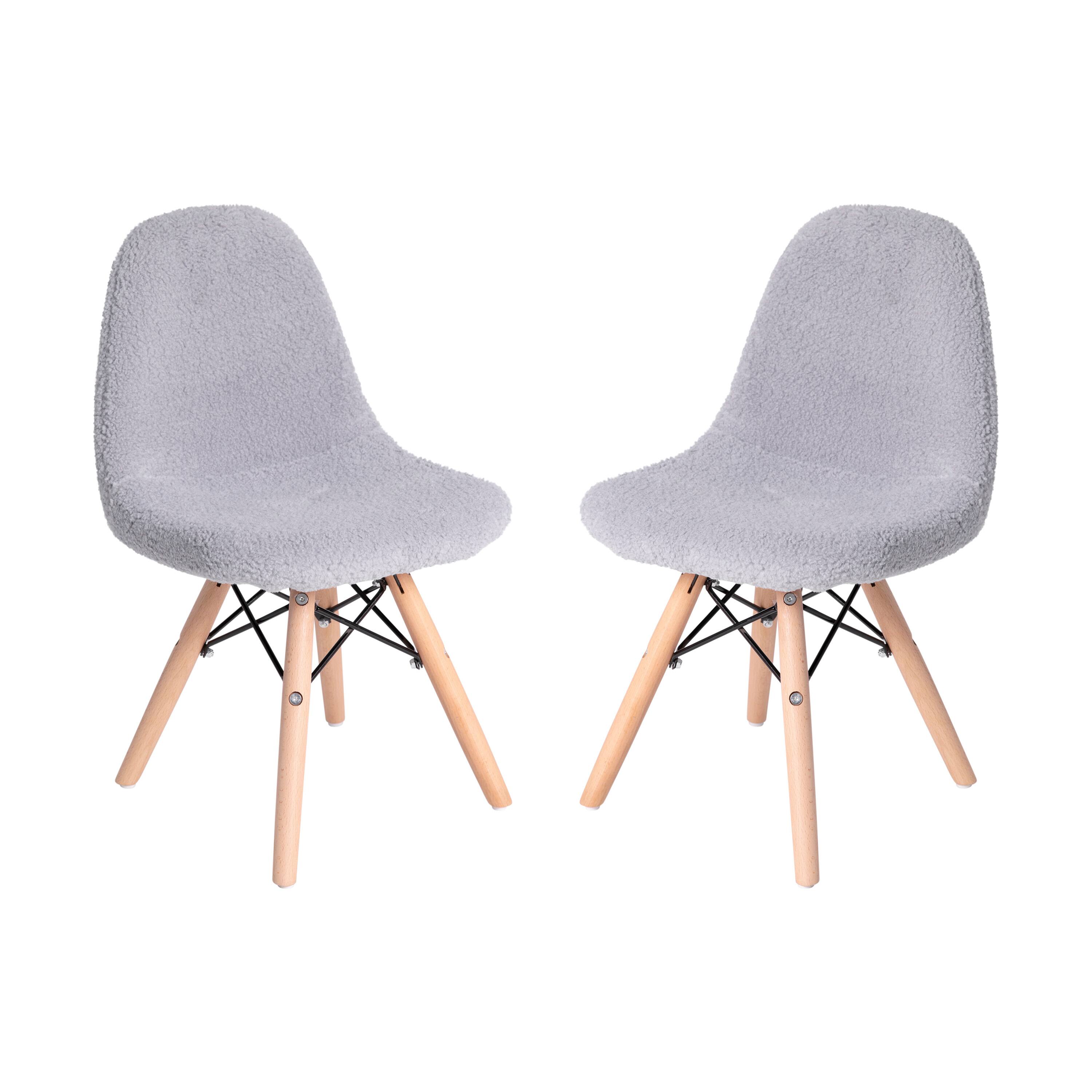 Alt View 1. Emma + Oliver - Set of 2 Children's Dorset Faux Shearling Accent Chairs with Beechwood Legs for Bedroom, Play Room and More - Gray.