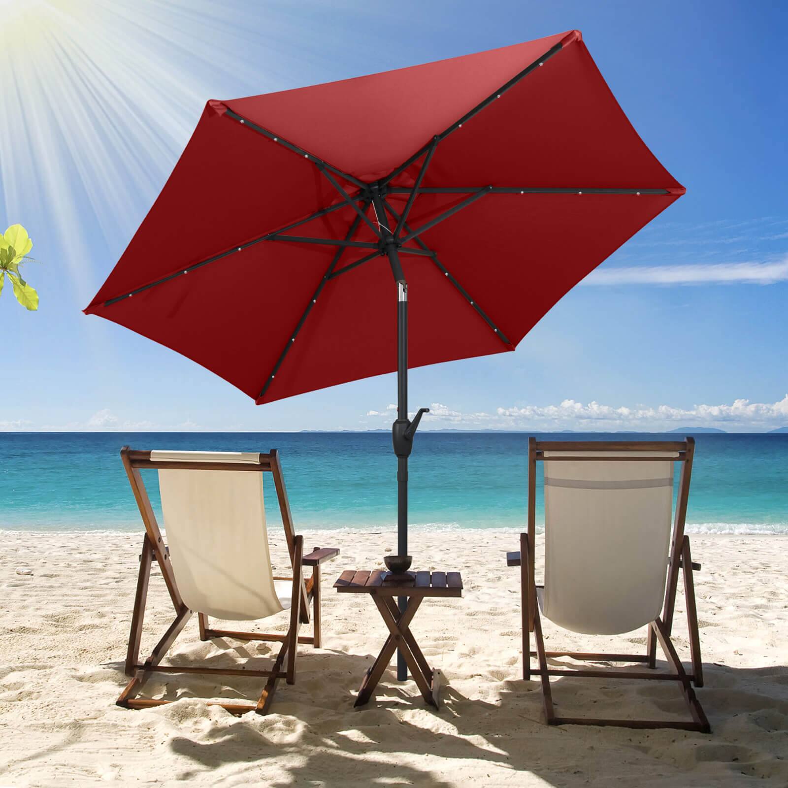 Alt View 3. Costway - Costway 7.5 ft Solar Powered Patio Umbrella with LED Lights Push Button Tilt Crank Handle - Red.
