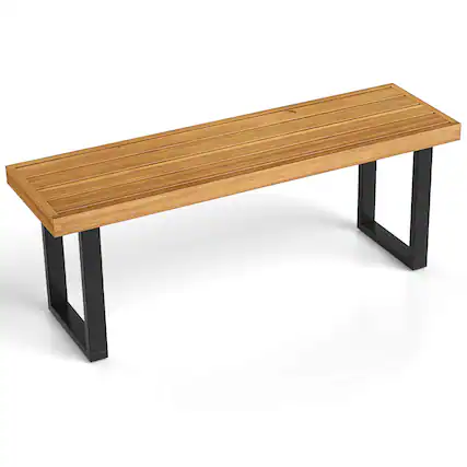 Front. Costway - Costway 1 PCS 48" Acacia Wood Bench for 2 with Metal Legs & Adjustable Foot Pads for Entryway - Natural,Black.