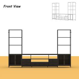 Famapy - TV Stand with Wooden Base & Metal Frame Fits Up to 60 - Inch TVs - Black