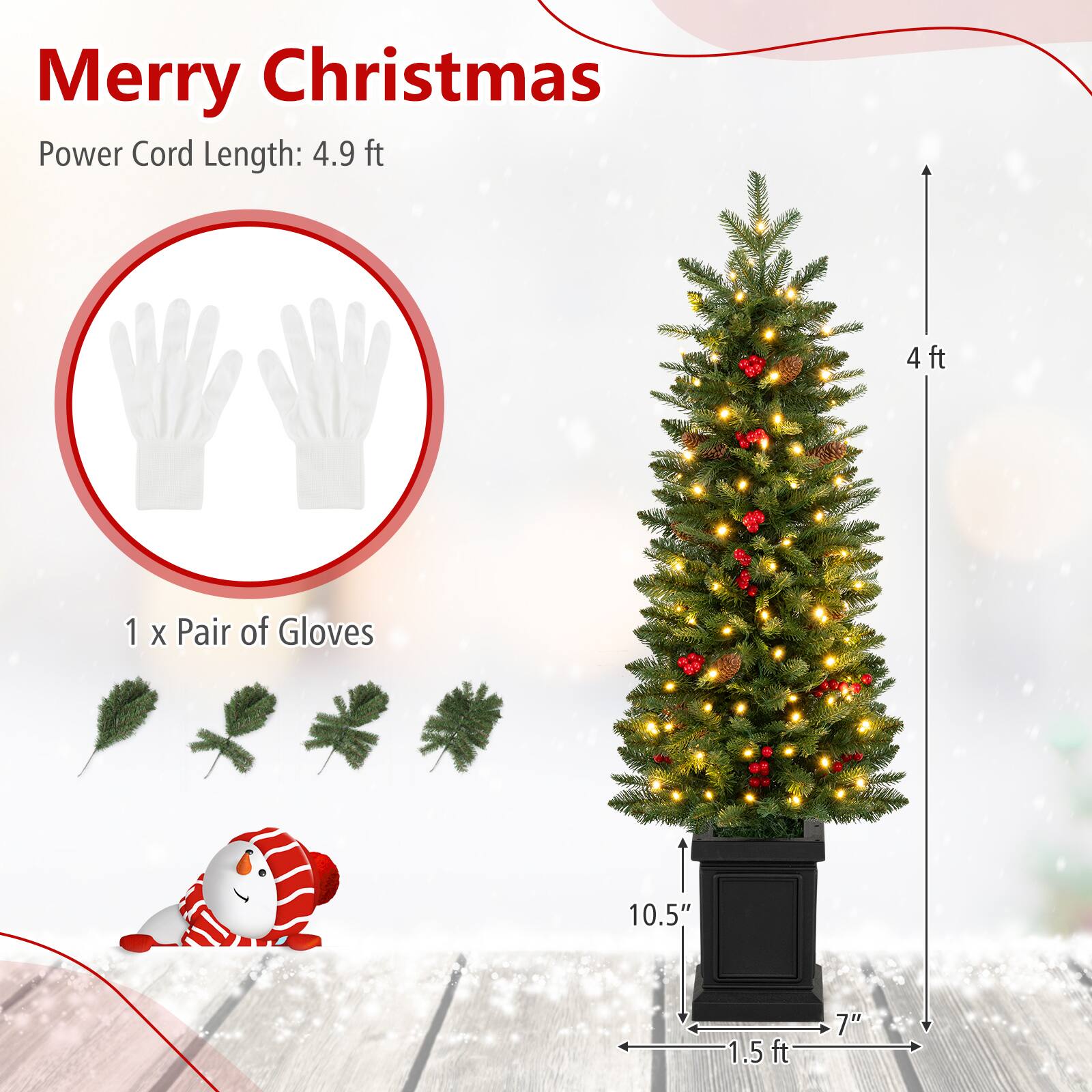 Merry Christmas  
Power Cord Length: 4.9 ft  
1 x Pair of Gloves  
4 ft  
10.5"  
1.5 ft  
7"