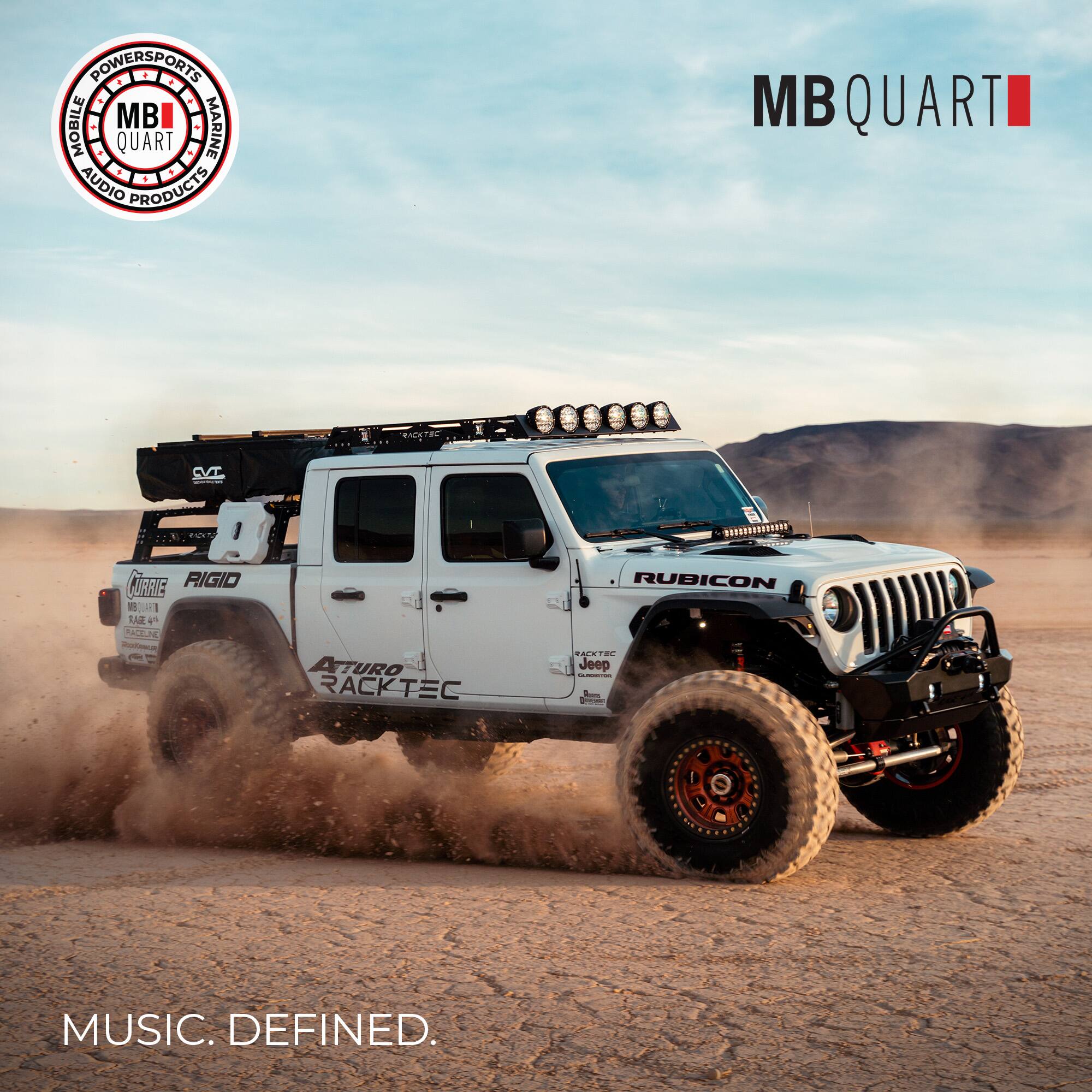 POWERSPORTS MOBILE MARINE QUART AUDIO PRODUCTS  
MB QUART  
CVT  
190 CUTRRIE RIGIO 1  
I EAR 4 RACEN Rca ATTURO RACKTEC RUBICON E.IE TO.  
Jeep - | I - MUSIC. DEFINED.