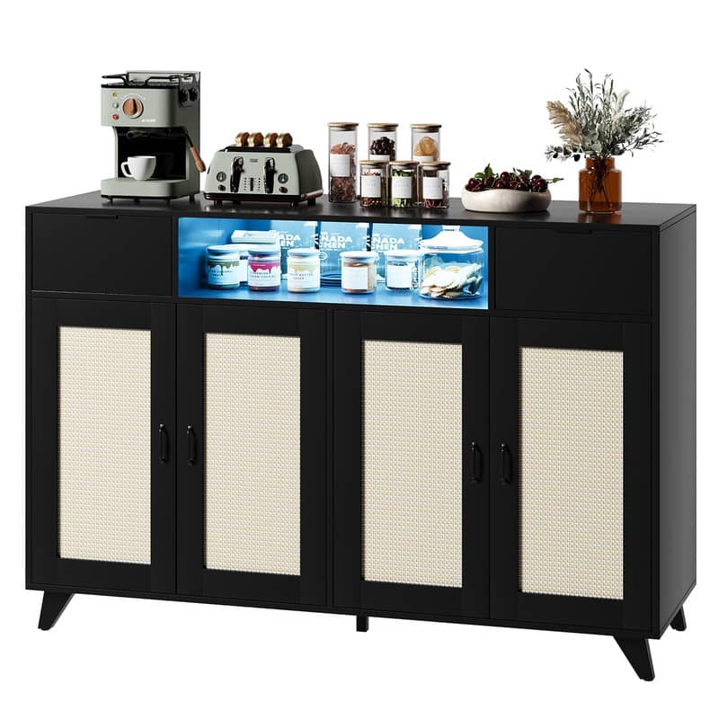Acekool - Rattan Cabinet with 2 Drawers Storage - Black