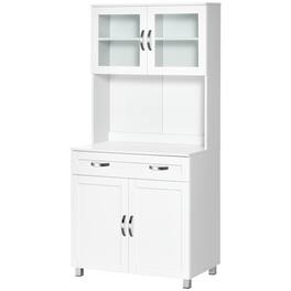 Homcom - 67" Buffet with Hutch, Modern Kitchen Pantry, Freestanding Cabinet with Glass Doors - White