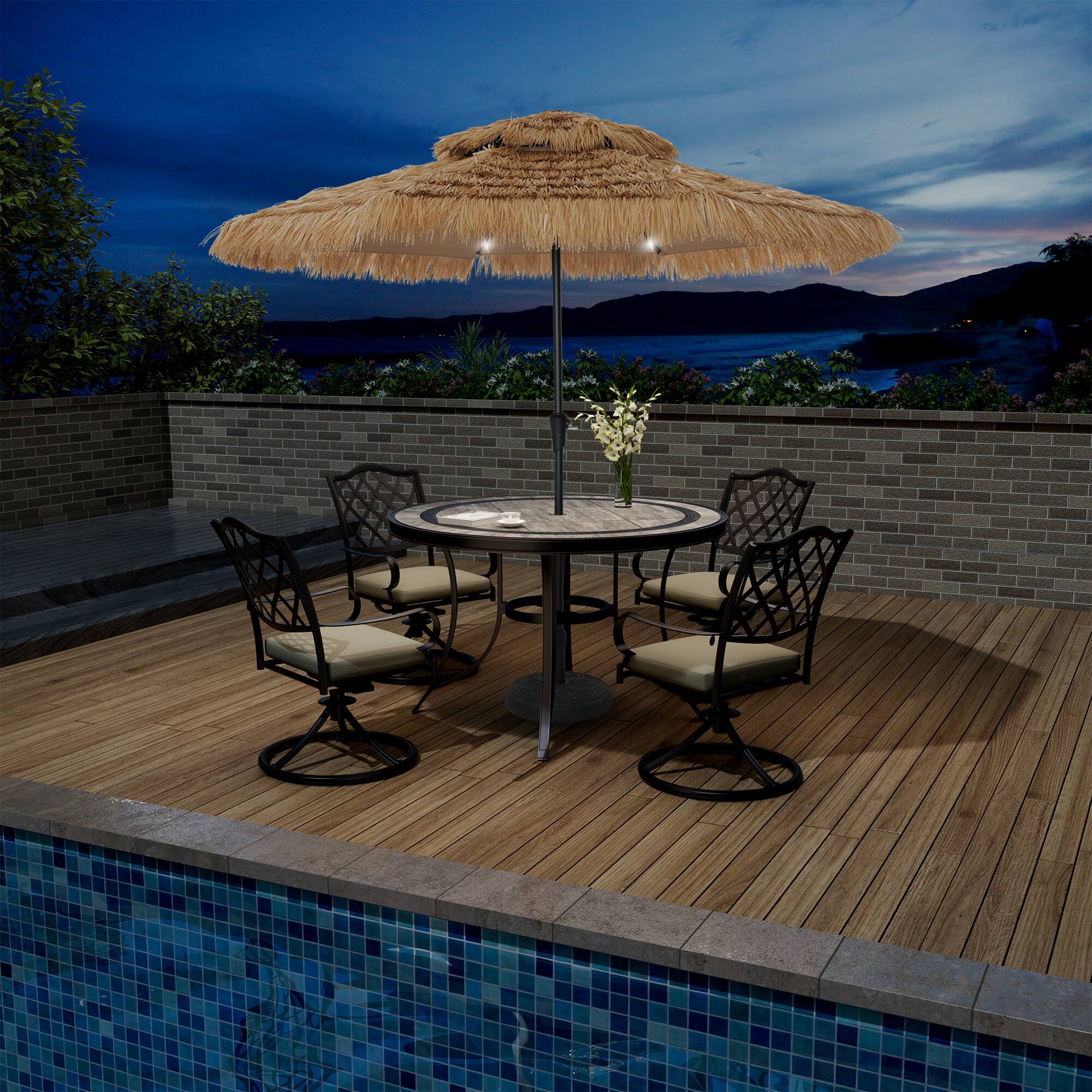 Alt View 3. Boyel Living - 10 Ft. Outdoor Double Top Solar Light Hawaiian Style Thatch Umbrella.