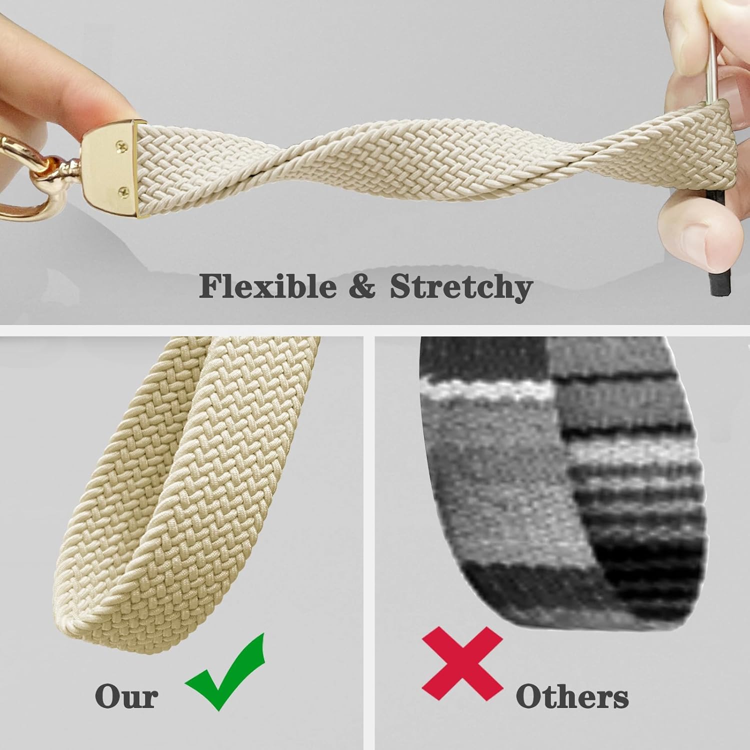 BuitBoll Stretchy Woven Wristlet Keychain - Hands-Free Lanyard For Keys, Wallet, ID (Light Purple) - View #7