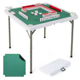 Costway - 35" Folding Mahjong Table with Cup Holders & Smooth Felt Mat Carrying Handle - Green