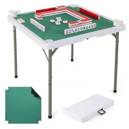 Front. Costway - Costway 35" Folding Mahjong Table with Cup Holders & Smooth Felt Mat Carrying Handle - Green.
