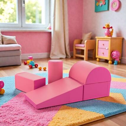Front. BreeBe - Kids’ 5-Piece Soft Climbing & Crawling Activity Foam Play Set - Pink.