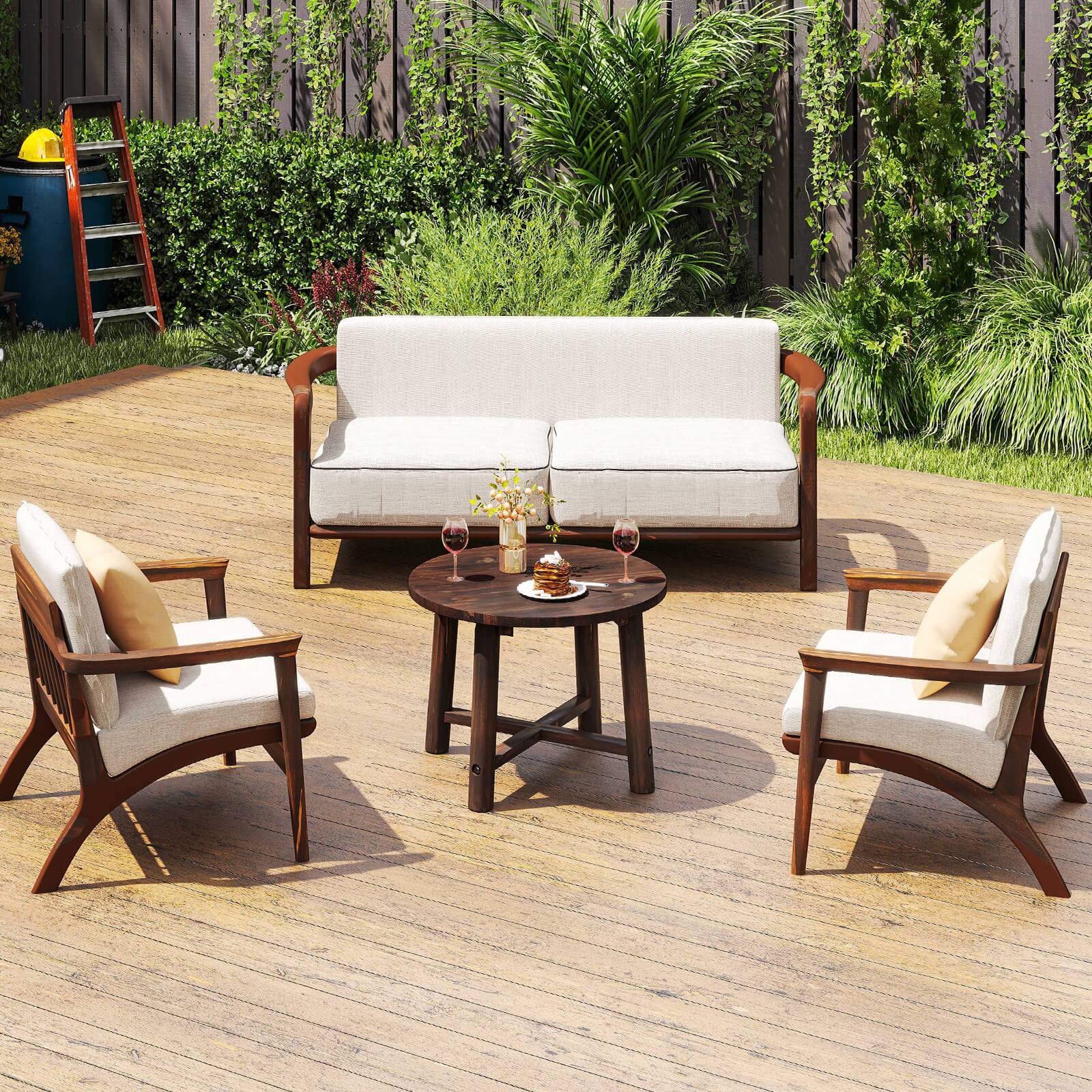 Alt View 3. Costway - Costway 1 PCS Outdoor Side Table with Solid Wood Structure Small Round Coffee Table for Garden - Brown.