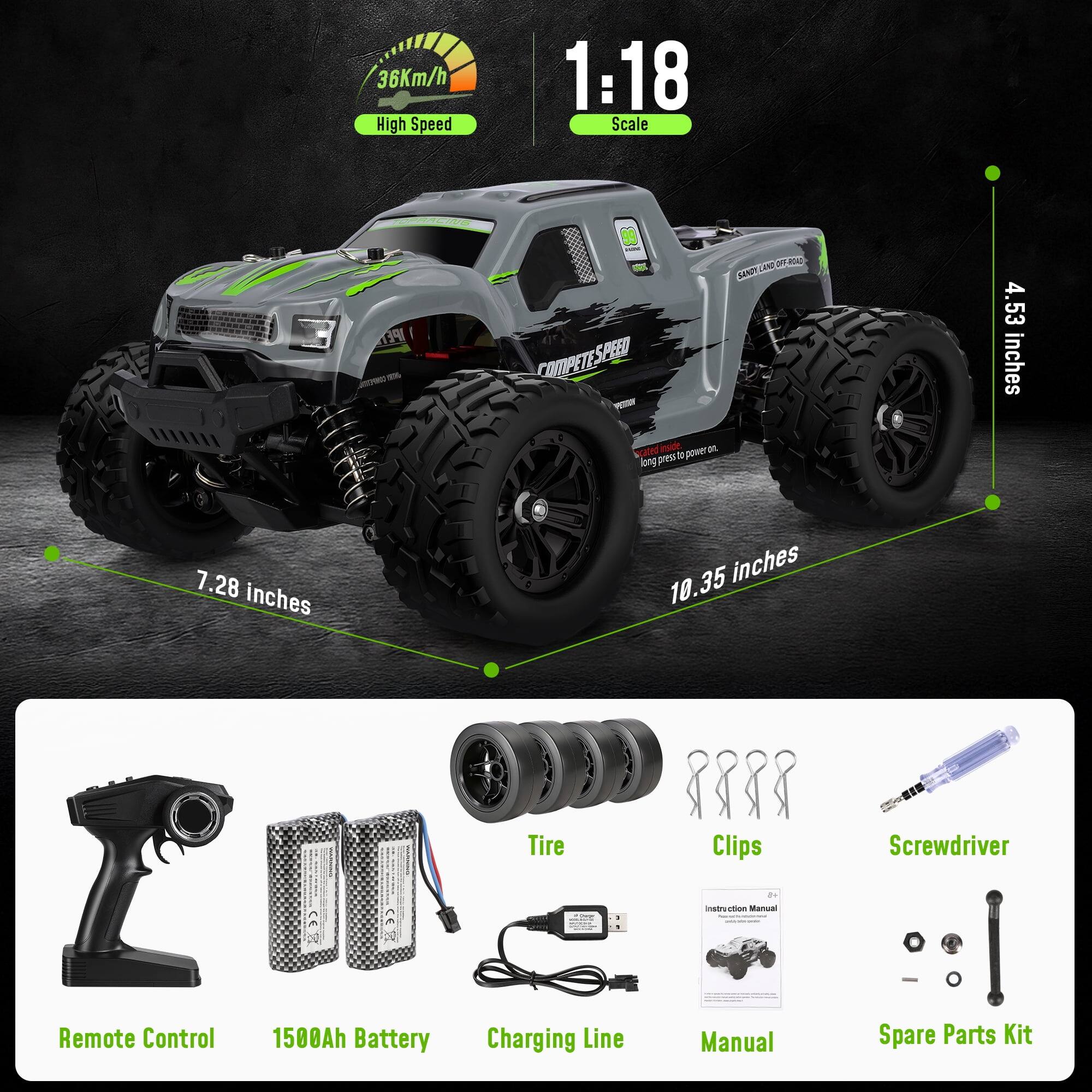 Wisairt 1:18 RC Car 36KM/H High Speed 4WD Remote Control Truck with ...
