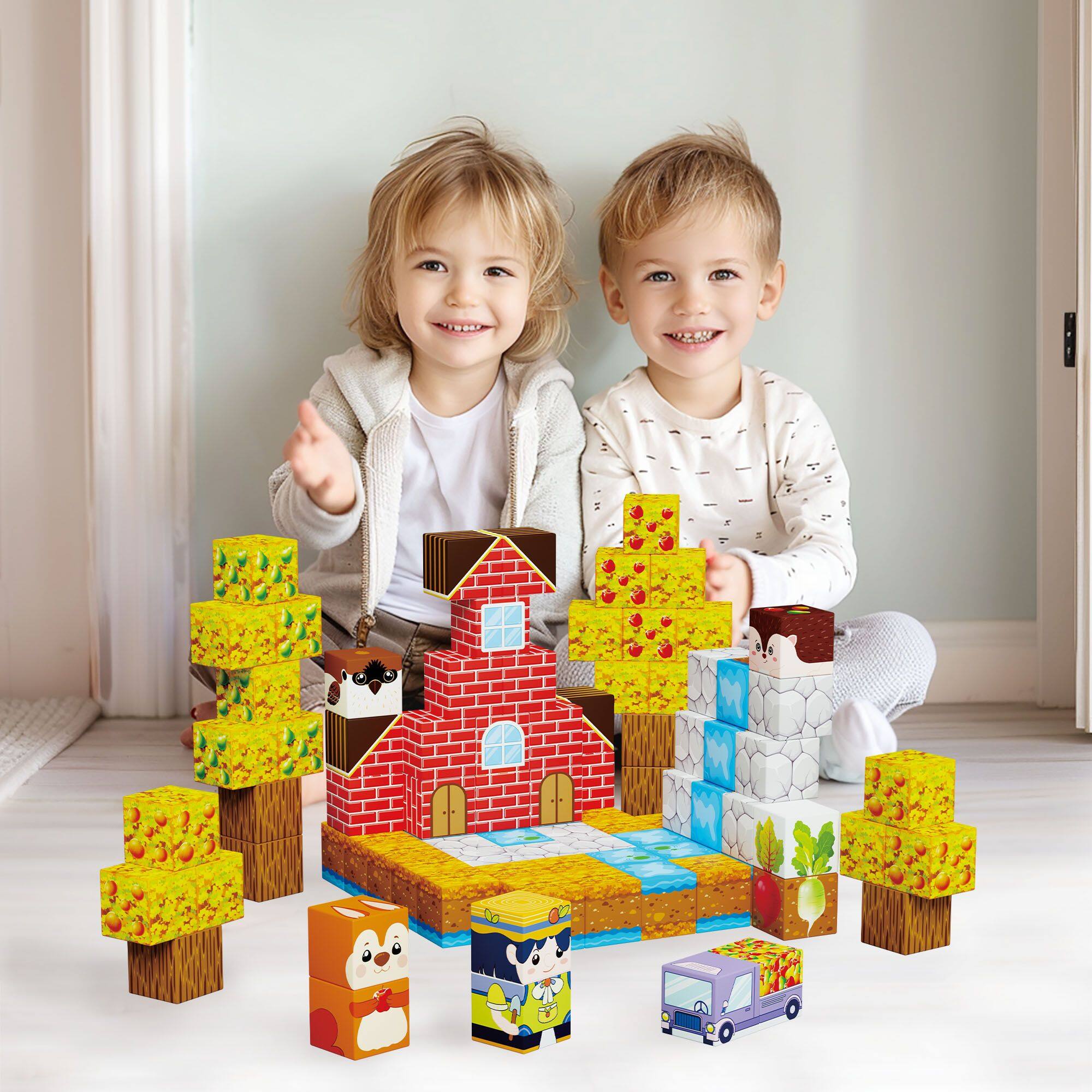 Alt View 1. PicassoTiles - PicassoTiles 90 PC Farm Harvesting Theme Mix and Match Magentic Building Blocks for for Kids 3+.