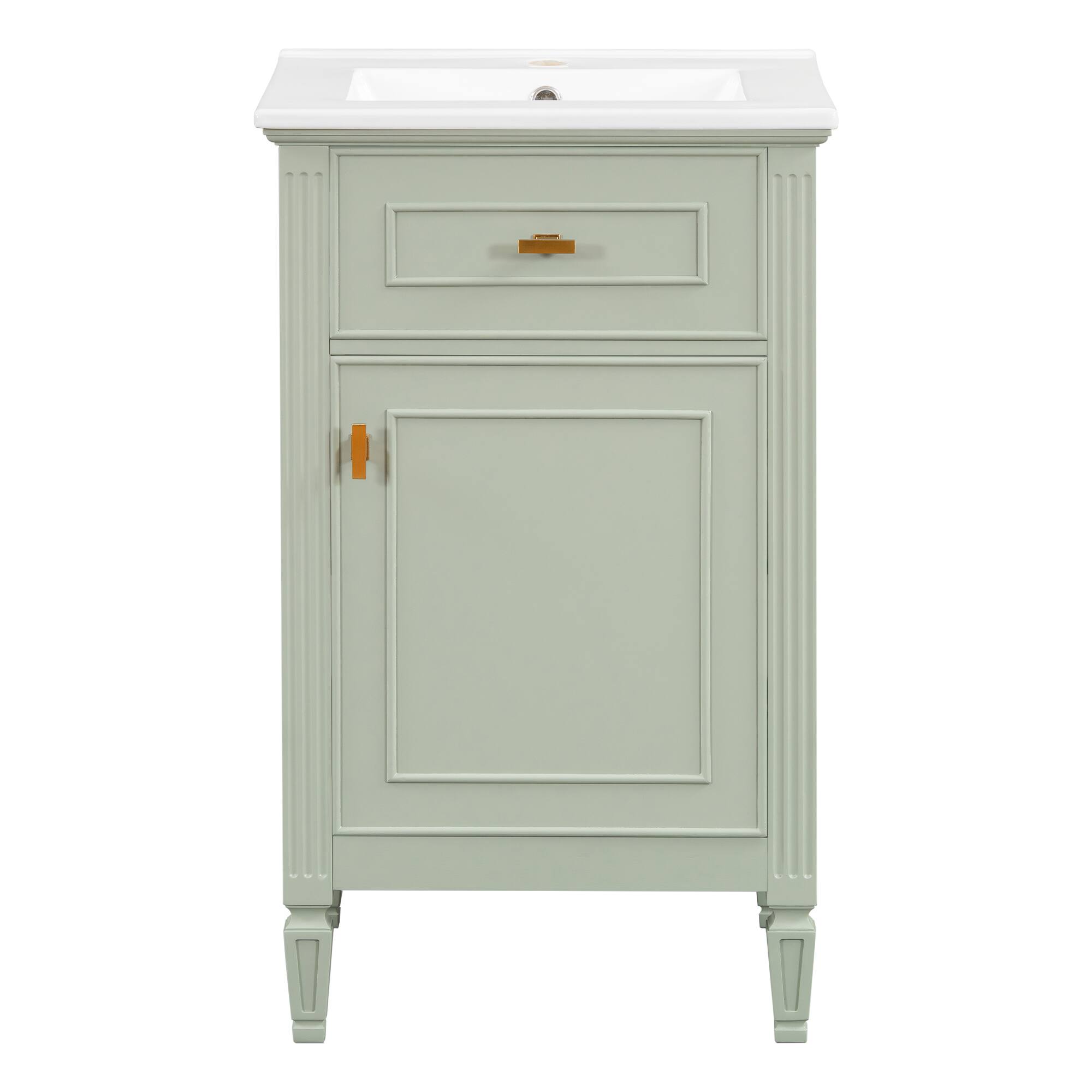 Back. Whisen - 20" Bathroom Vanity with Sink, Adjustable Shelf & Tilt-Out Drawer, Zinc Alloy Knobs for Small Bathroom - Green.