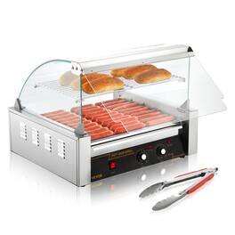 VEVOR - Hot Dog Roller, 11 Rollers 30 Hot Dogs Capacity, 1650W Stainless Sausage Grill Cooker Machine with Dual Temp Control - Silver