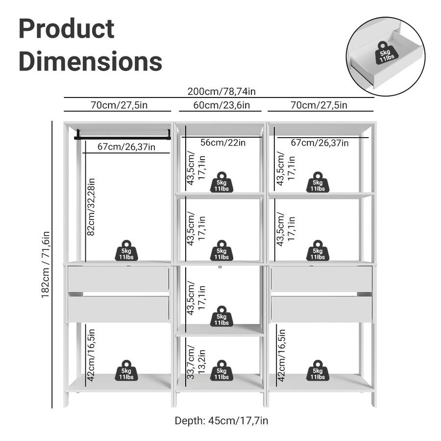Madesa Garage Storage Rack with 4 Drawers, Open Shelves and Hanging ...