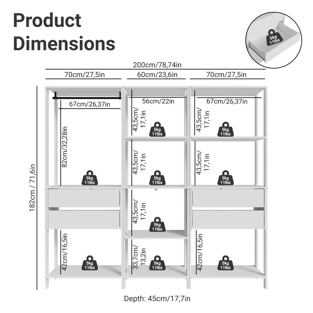 Madesa Garage Storage Rack with 4 Drawers, Open Shelves and Hanging ...