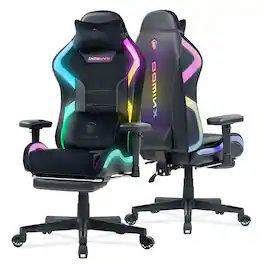 Dowinx - LED Gaming Chair with Lumbar Support for Big and Tall, 3D Adjustable Armrests&Headrest, RGB Game Chair Fabric - Black