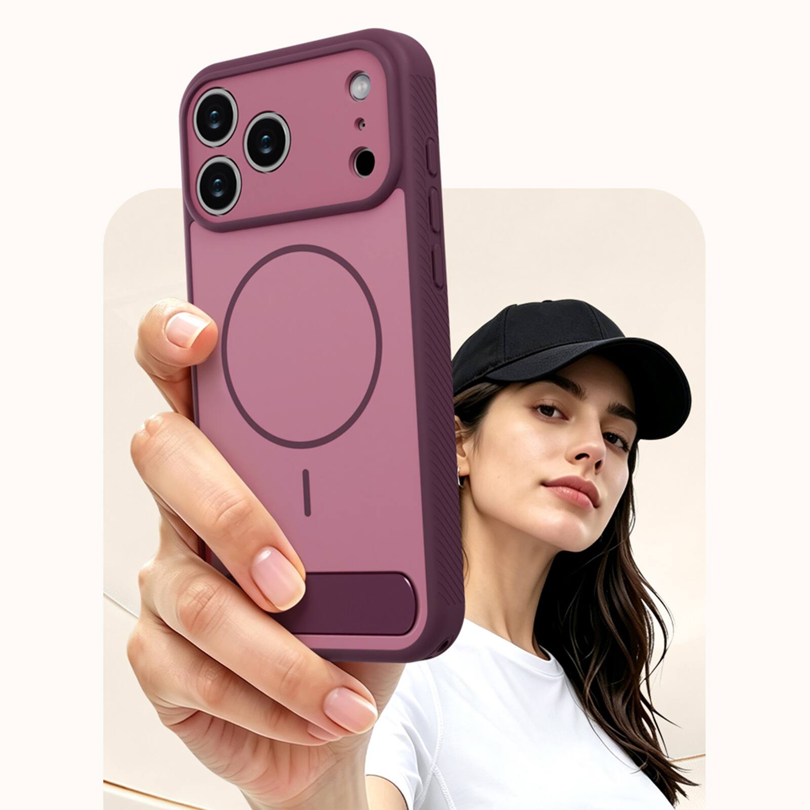 Alt View 1. Dteck - Magnetic Case for Apple iPhone 17 Pro, Shockproof Protective Cover with Hidden Kickstand, Precise Camera Cutouts - Gray.