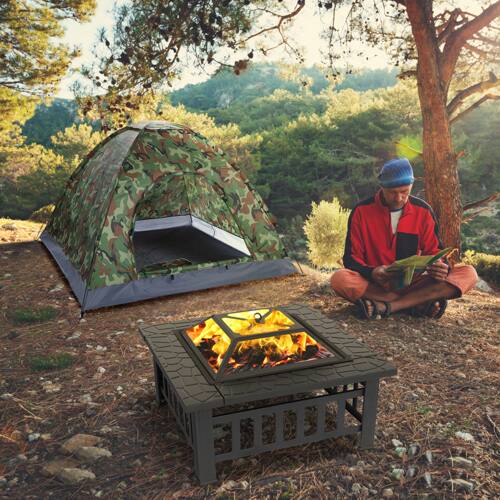 Alt View 10. Winado - 32in Metal Fire Pit Stove, 3-in-1 Square Wood Burning Firepit Table with Cover for Outdoor Camping Garden Party Picnic - Black-Rectangle Pattern.