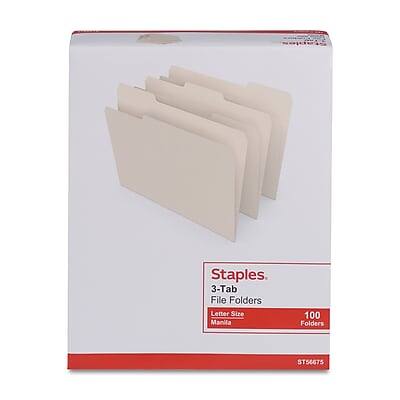 Staples  
3-Tab File Folders  
Letter Size  
100 Folders  
Manila  
ST56675