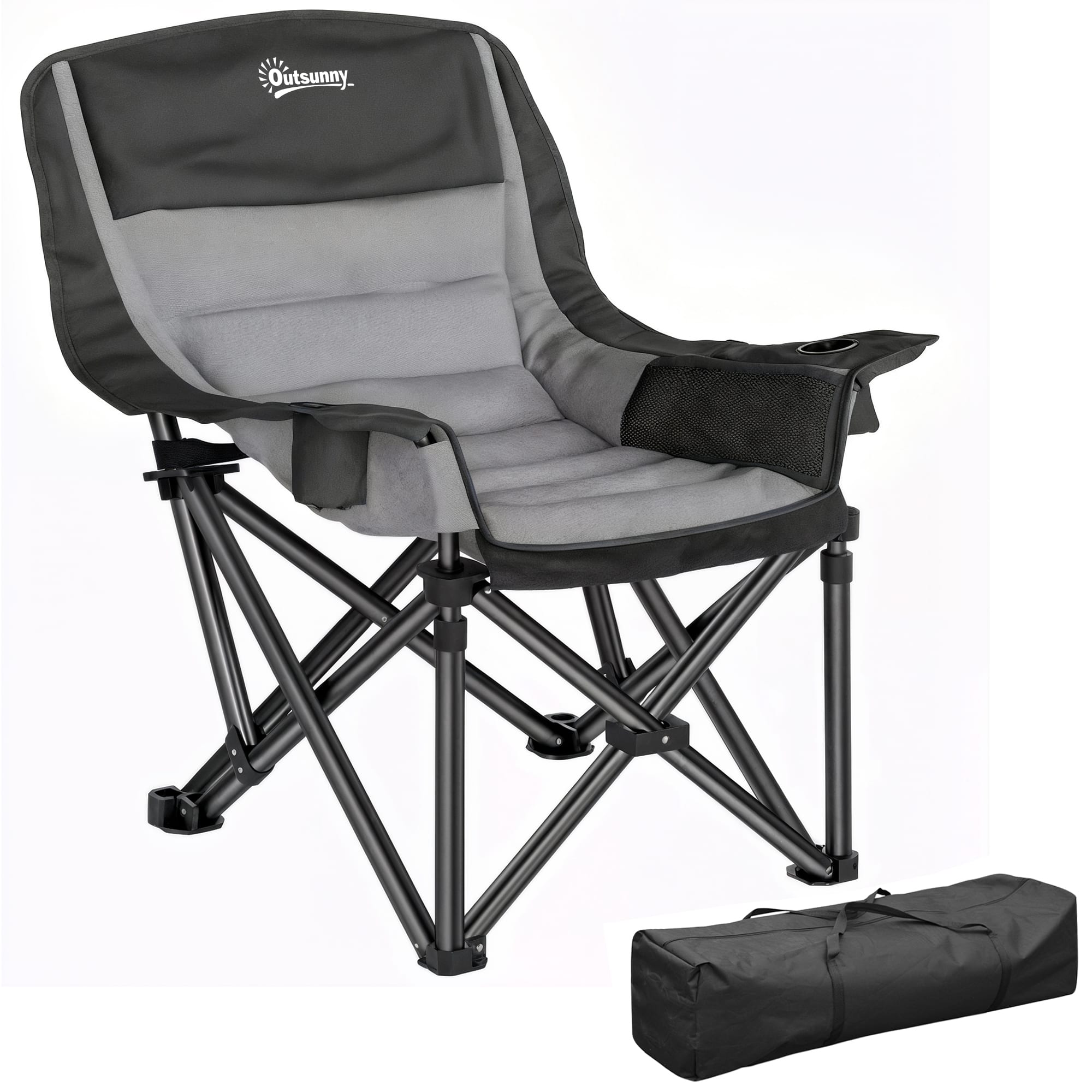 Outsunny - Chair for Adults, Portable Folding Camping Chair with Side Pockets, Cup Holders, Carry Bag - Gray