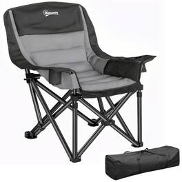 Outsunny - Chair for Adults, Portable Folding Camping Chair with Side Pockets, Cup Holders, Carry Bag - Gray